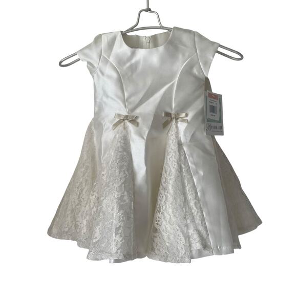 Bonnie Jean Toddler 2T Dress White With Off-white Bows Sparkle Lace Christening - Picture 1 of 8